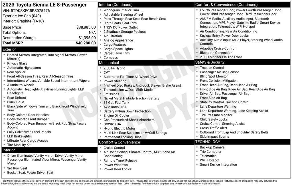 Used 2023 Toyota Sienna LE 4D Passenger Van