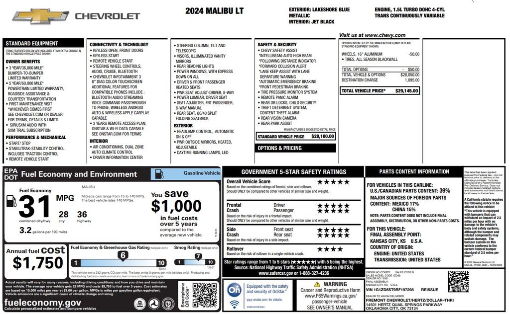 2024 Chevrolet Malibu LT Blue at Classic Chevrolet Galveston