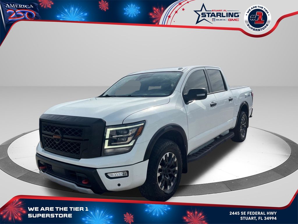 Glacier White 2021 Nissan Titan Pickup Truck Four-Wheel Drive 9-Speed Automatic