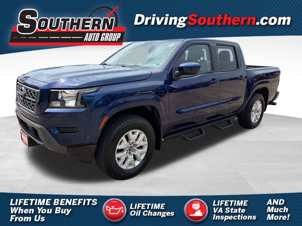 Deep Blue Pearl 2022 Nissan Frontier Pickup Truck Four-Wheel Drive 9-Speed Automatic