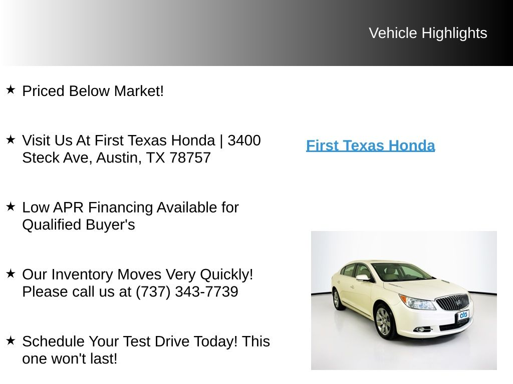 Used Car 2013 Buick Lacrosse  Premium I Group For Sale Under $15,000 In Austin, Texas