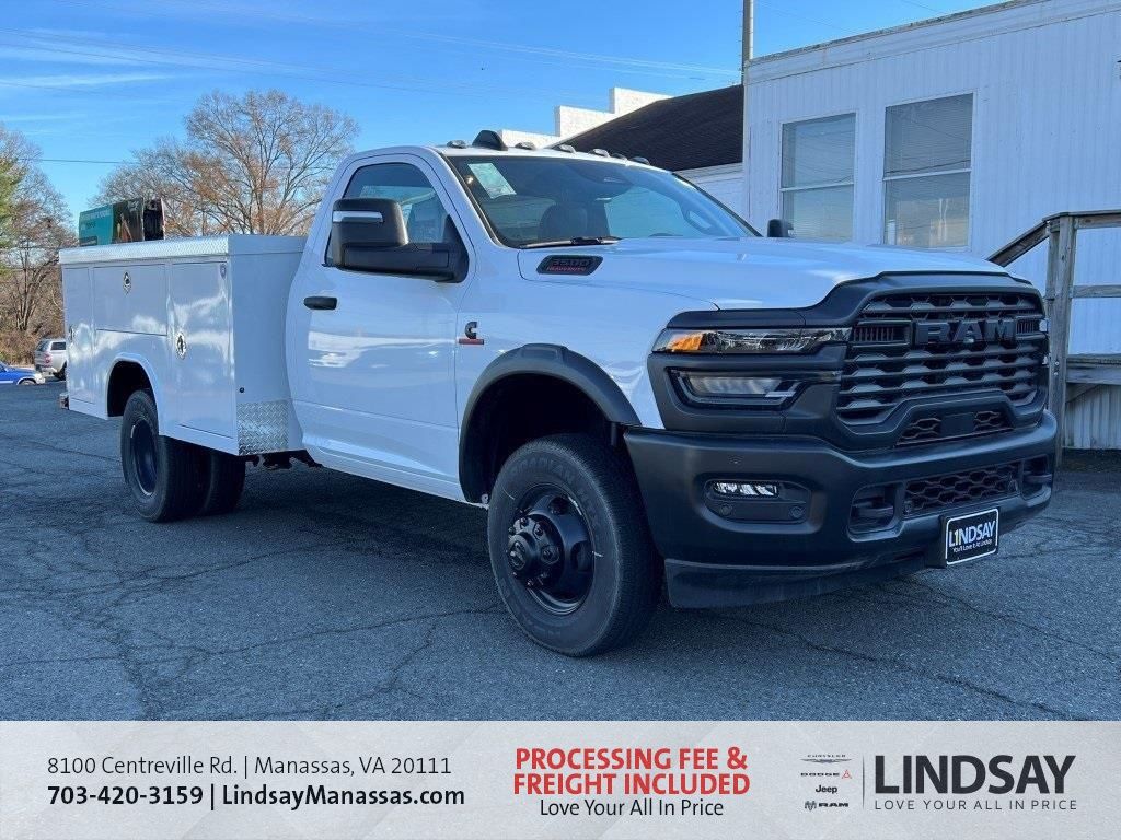 Bright White Clearcoat 2025 RAM 3500 Chassis Tradesman Regular Cab DRW 4WD Pickup Truck Four-Wheel Drive 8-Speed Automatic