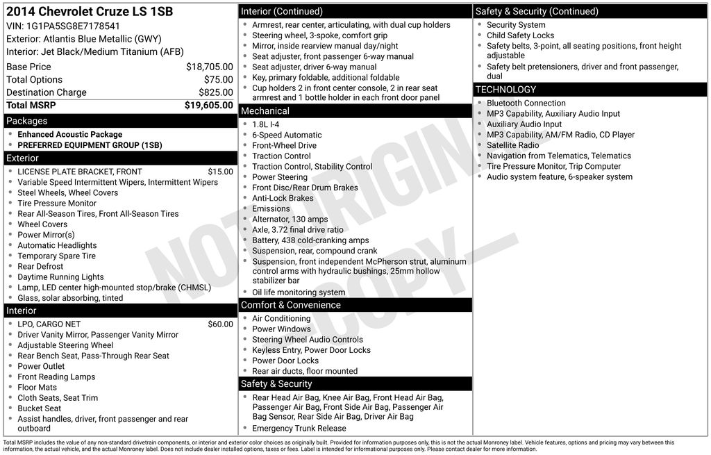 2014 Chevrolet Cruze LS Auto