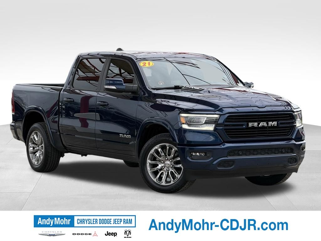 Patriot Blue Pearlcoat 2021 RAM 1500 Laramie Crew Cab 4WD Pickup Truck Four-Wheel Drive 8-Speed Automatic