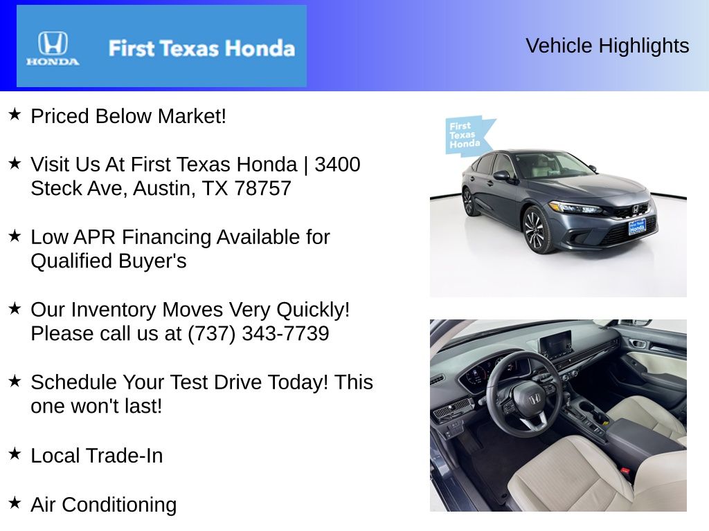 Used Car 2023 Honda Civic  Ex-l For Sale Under $25,000 In Austin, Texas