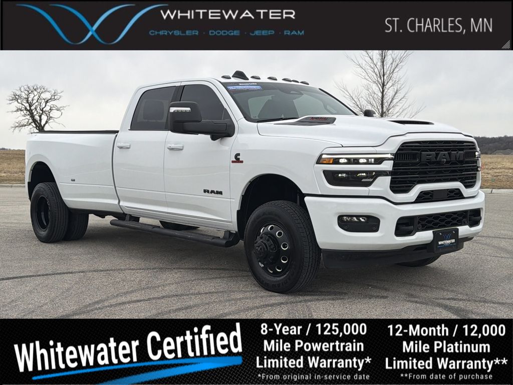 Bright White Clearcoat 2025 RAM 3500 Laramie Crew Cab LB DRW 4WD Pickup Truck Four-Wheel Drive 8-Speed Automatic