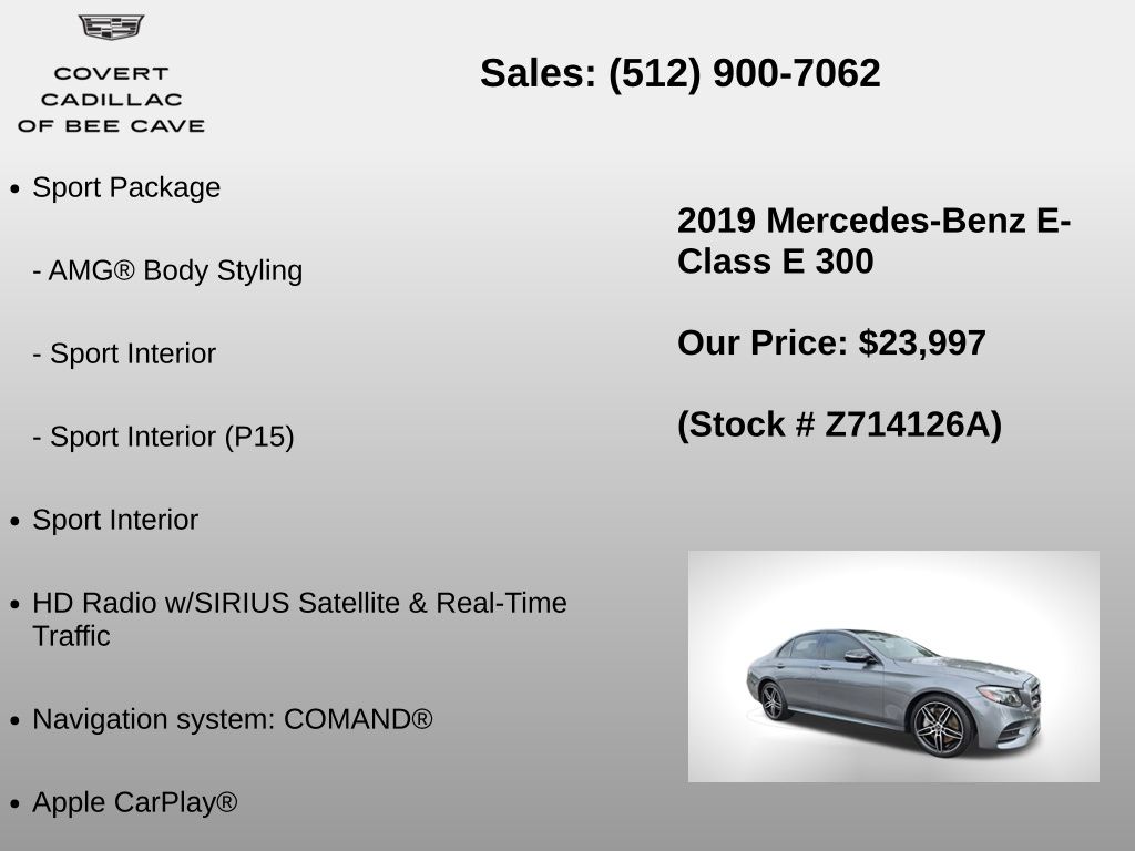 Used Car 2019 Mercedes-benz E-class  E 300 For Sale Under $25,000 In Austin, Texas