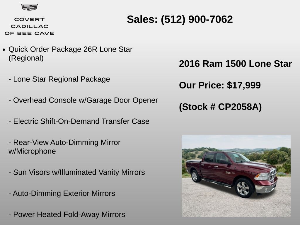 Used Car 2016 Ram 1500  Lone Star For Sale Under $20,000 In Austin, Texas