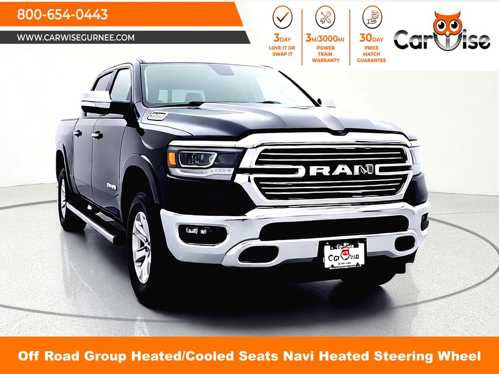Diamond Black Crystal Pearlcoat 2020 RAM 1500 Laramie Crew Cab 4WD Pickup Truck Four-Wheel Drive 8-Speed Automatic