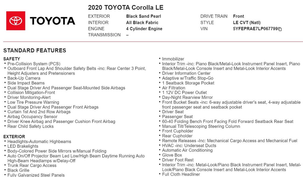 2020 Toyota Corolla LE 19