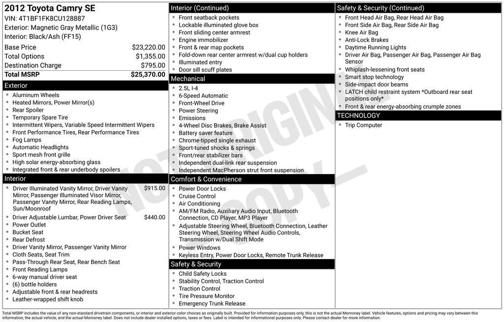 Used Car 2012 Toyota Camry  Se For Sale Under $10,000 In Austin, Texas