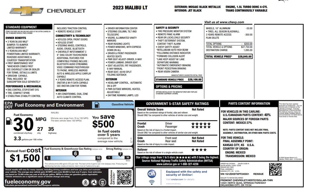 2023 Chevrolet Malibu LT Black at Classic Chevrolet Galveston