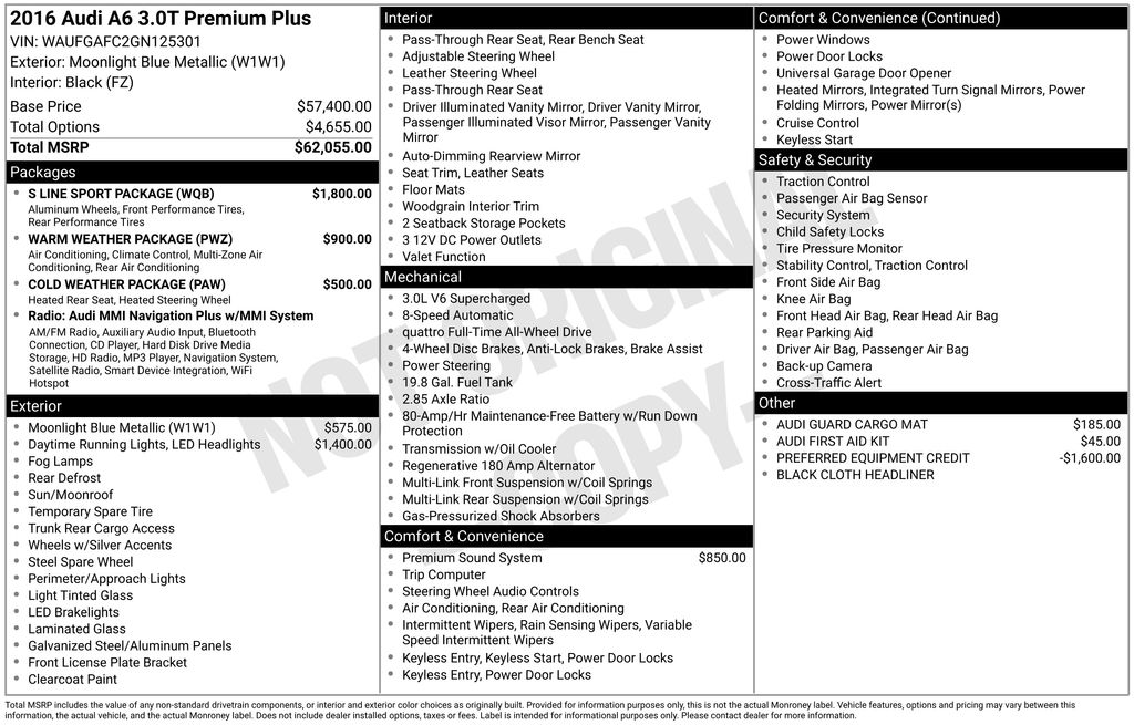 Used Car 2016 Audi A6  3.0t Premium Plus For Sale Under $20,000 In Austin, Texas
