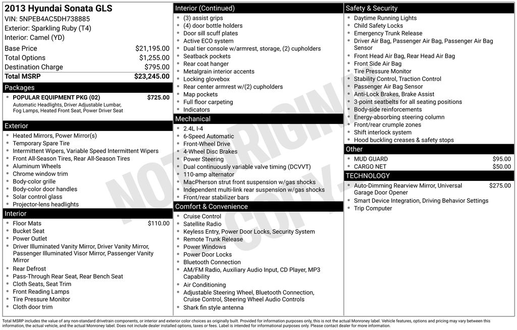 Red (Sparkling Ruby Mica) 2013 Hyundai Sonata GLS FWD Sedan Front-Wheel Drive 6-Speed Automatic
