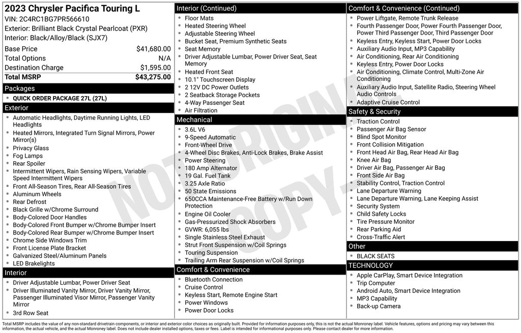 Used 2023 Black Chrysler Touring L image 2