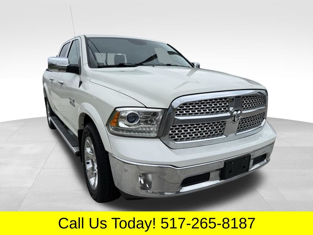 Pearl White 2018 RAM 1500 Laramie Crew Cab 4WD Pickup Truck Four-Wheel Drive 8-Speed Automatic