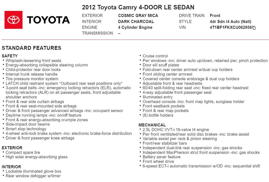 2012 Toyota Camry LE 21