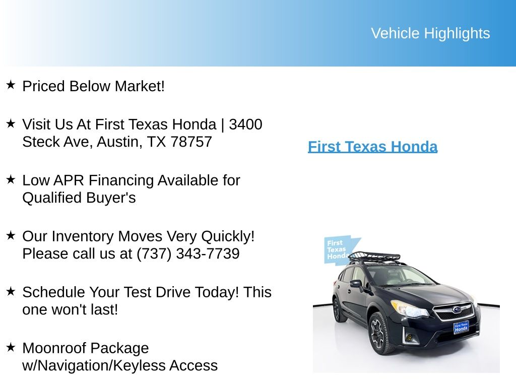 Used Car 2016 Subaru Crosstrek  2.0i Limited For Sale Under $15,000 In Austin, Texas