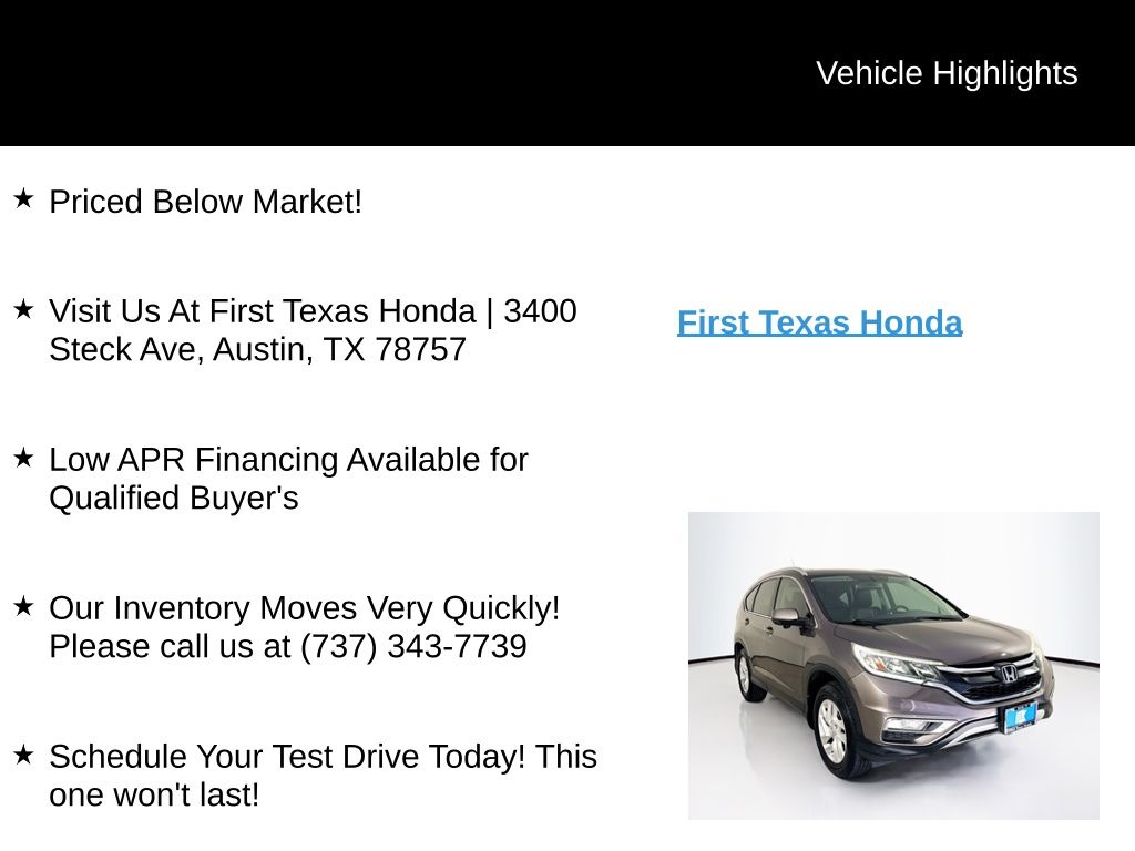 Used Car 2015 Honda Cr-v  Ex-l For Sale Under $15,000 In Austin, Texas