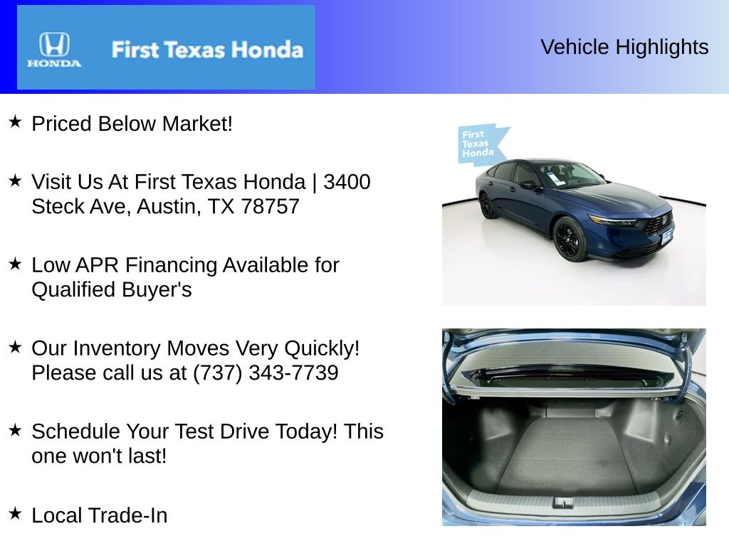 New Car 2025 Honda Accord  Se For Sale Under $35,000 In Austin, Texas