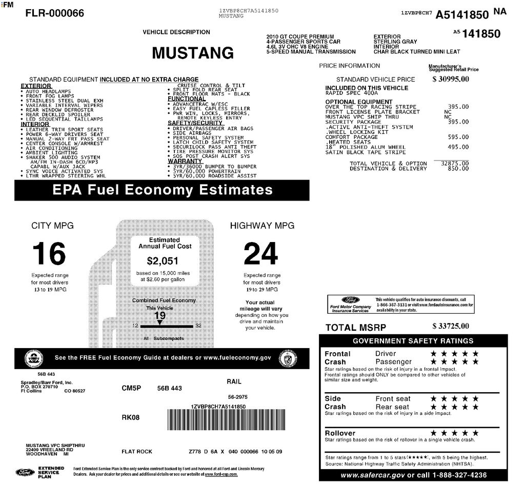 2010 Ford Mustang GT Coupe RWD