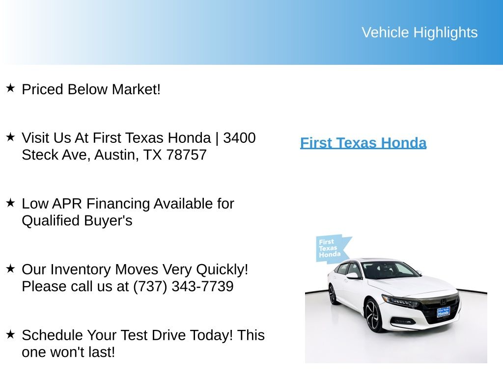 Used Car 2019 Honda Accord  Sport 2.0t For Sale Under $25,000 In Austin, Texas