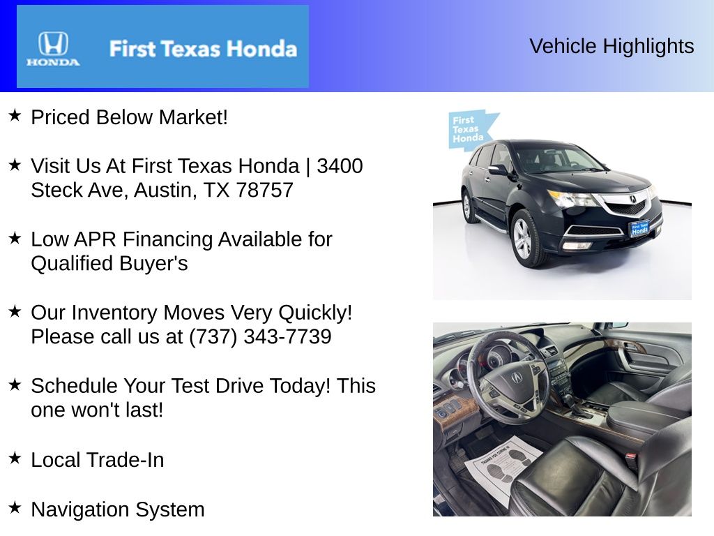 Used Car 2012 Acura Mdx  Technology For Sale Under $10,000 In Austin, Texas