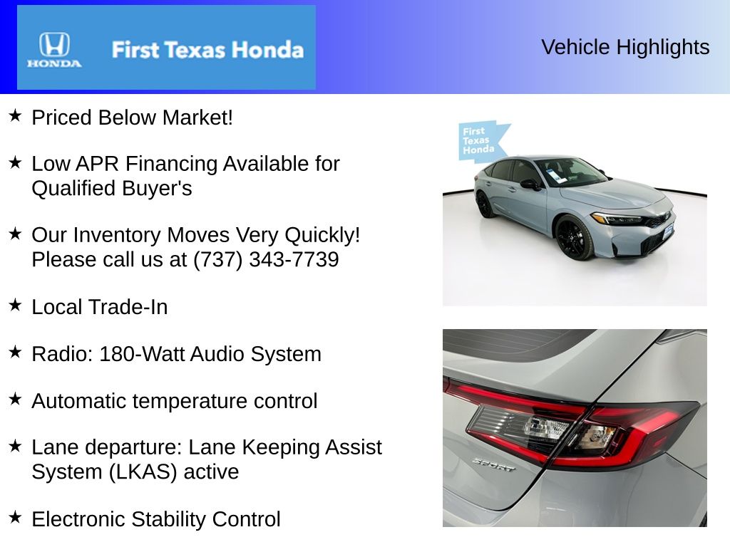 Used Car 2025 Honda Civic  Sport For Sale Under $30,000 In Austin, Texas