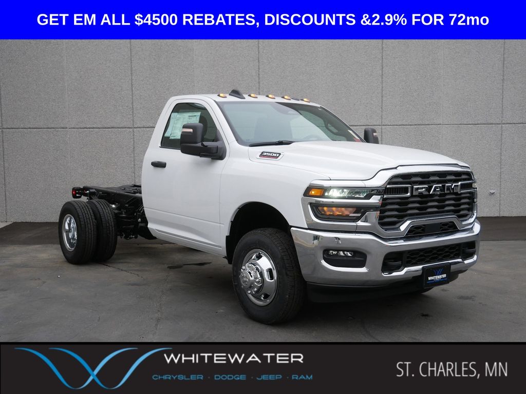 Bright White Clearcoat 2026 RAM 3500 Chassis Tradesman Regular Cab DRW 4WD Pickup Truck Four-Wheel Drive 8-Speed Automatic