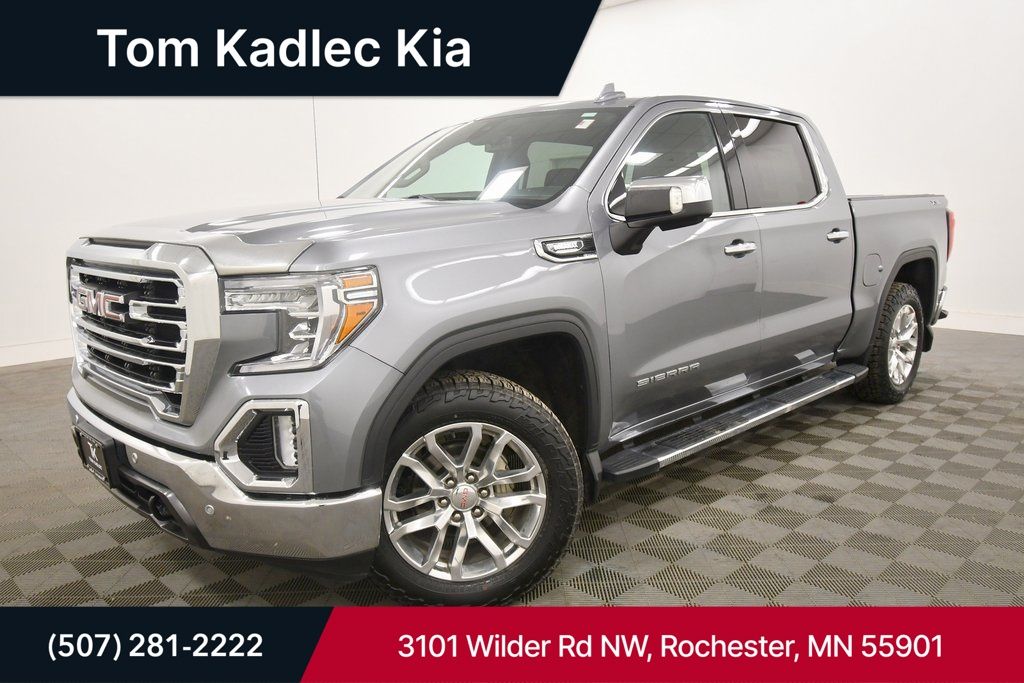 Gray (Satin Steel Metallic) 2021 GMC Sierra 1500 SLT Crew Cab 4WD Pickup Truck Four-Wheel Drive Automatic