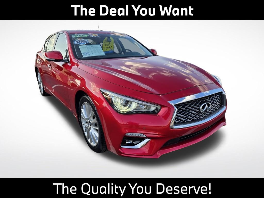 Dynamic Sunstone Red 2023 INFINITI Q50 Luxe RWD Sedan Rear-Wheel Drive 7-Speed Automatic Overdrive