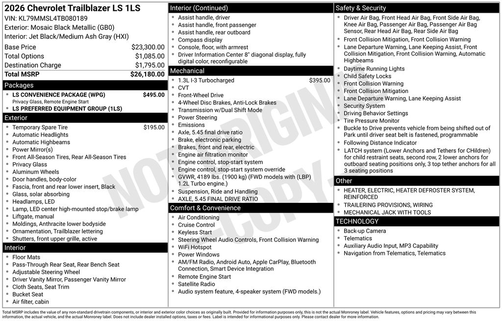 2026 Chevrolet TrailBlazer LS Black at South Hills Kia