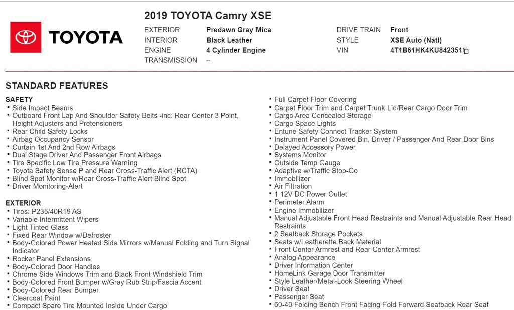 2019 Toyota Camry XSE 17