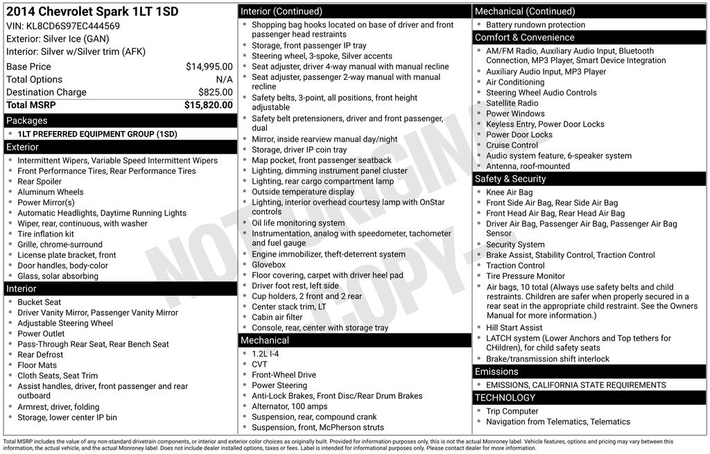 Used 2014 Chevrolet Spark 1LT with VIN KL8CD6S97EC444569 for sale in Carlsbad, CA