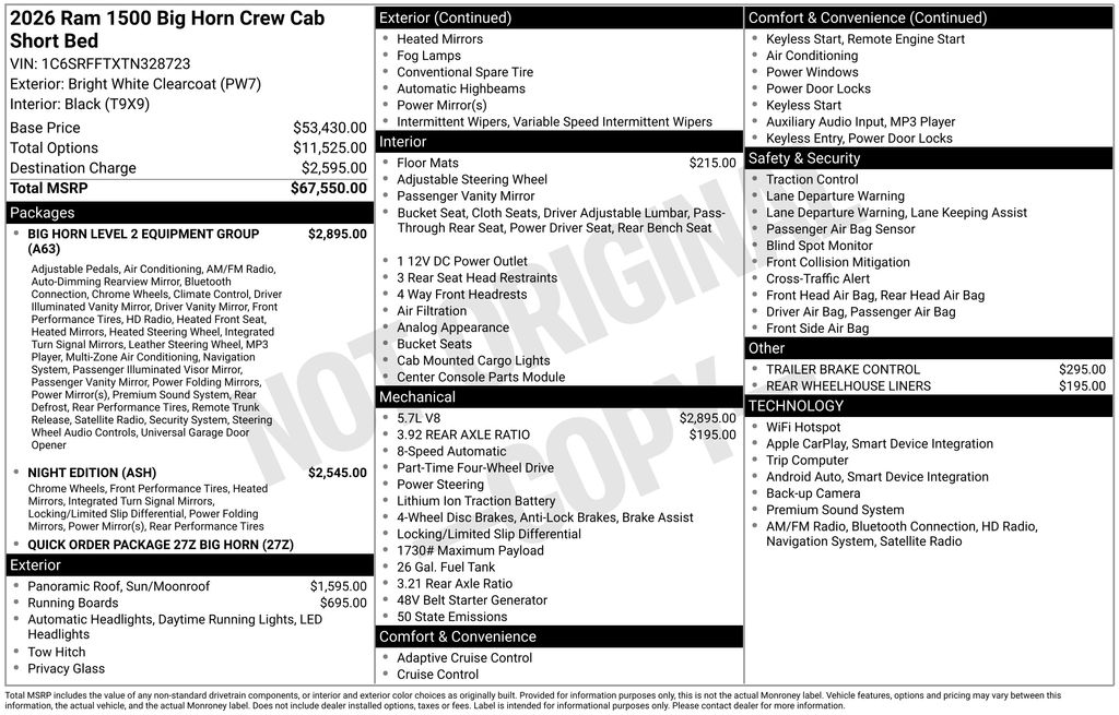 new 2026 Ram 1500 car, priced at $55,249