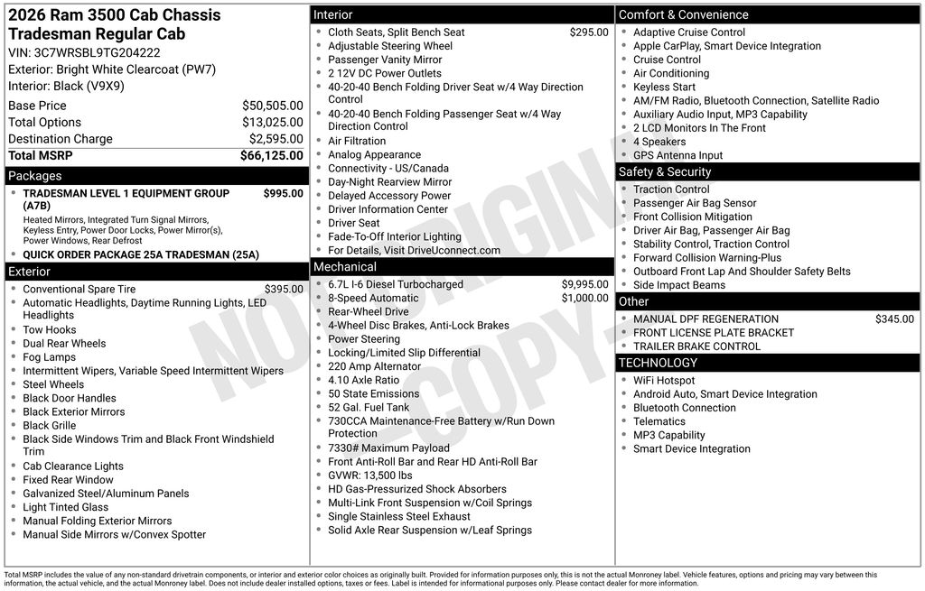 new 2026 Ram 3500 car, priced at $79,008