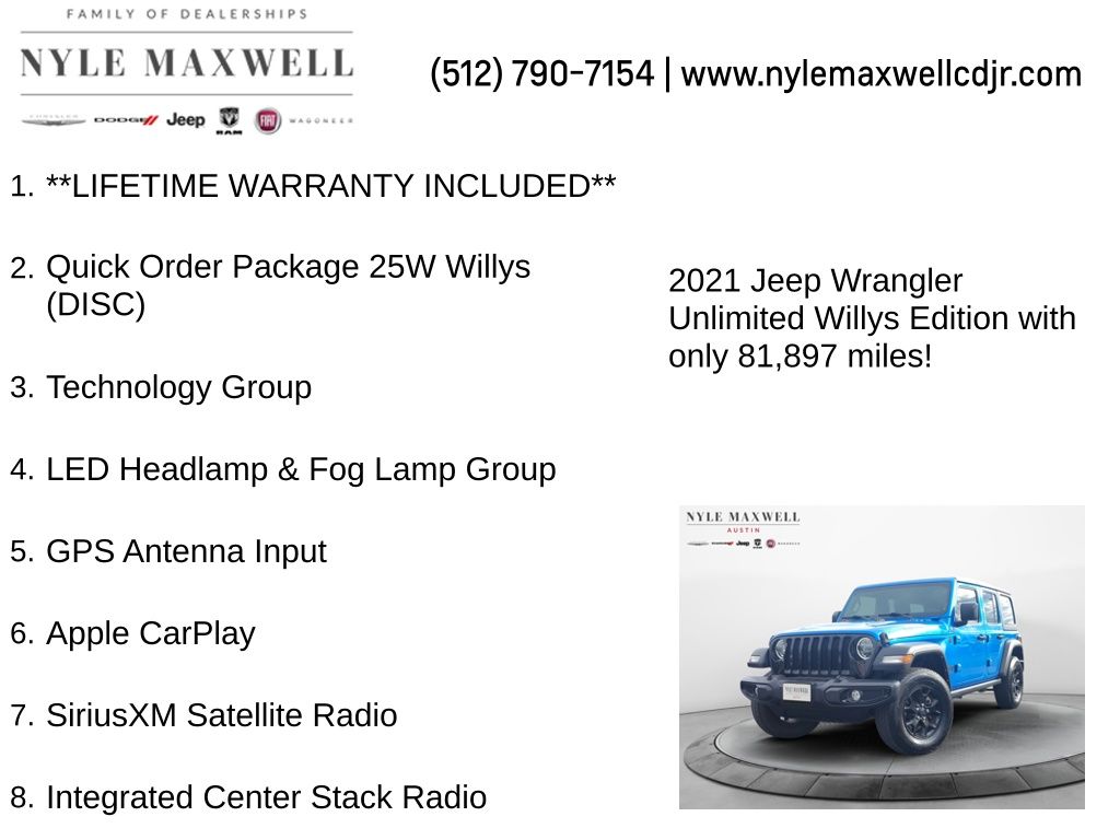 Used Car 2021 Jeep Wrangler  Unlimited Willys For Sale Under $30,000 In Austin, Texas