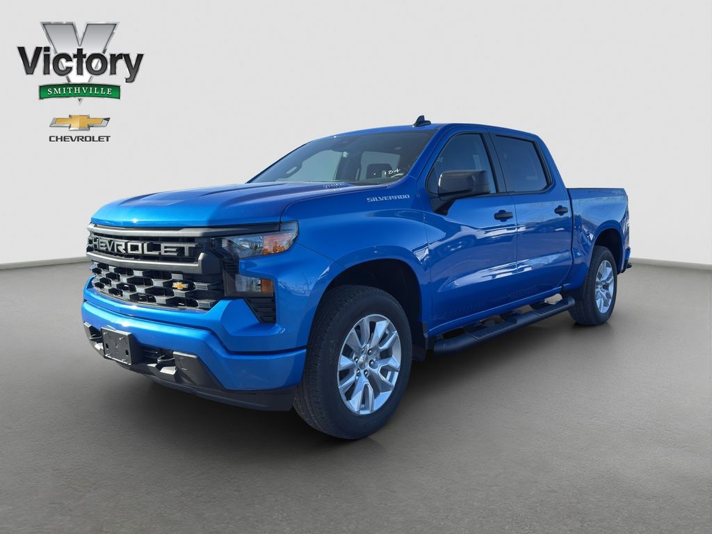 Riptide Blue Metallic 2026 Chevrolet Silverado 1500 Custom Crew Cab 4WD Pickup Truck Four-Wheel Drive 8-Speed Automatic