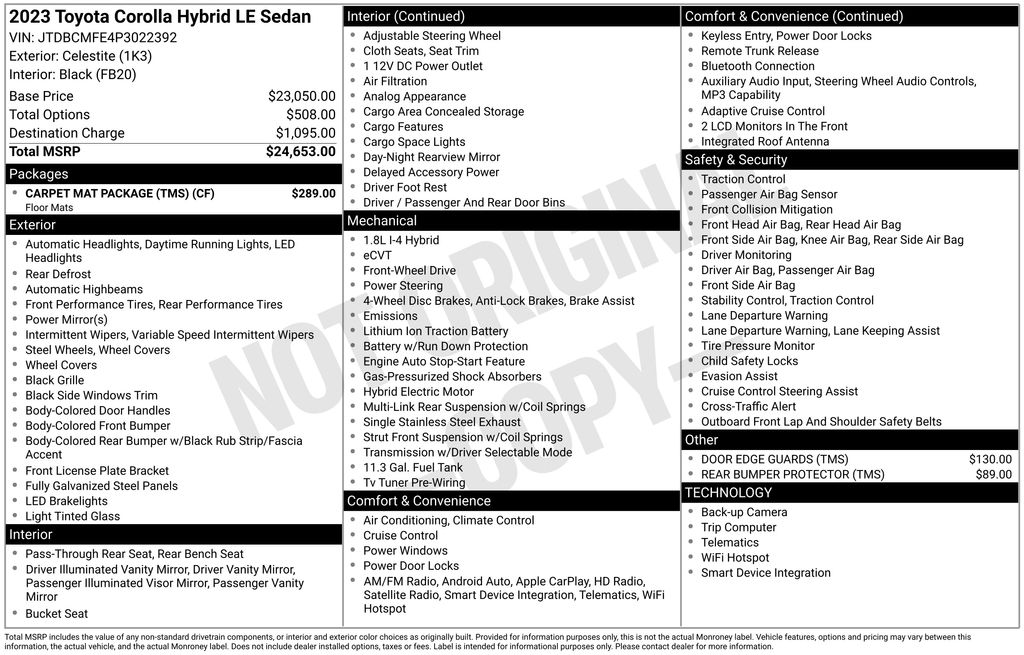 Used Car 2023 Toyota Corolla Hybrid  Le For Sale Under $25,000 In Austin, Texas