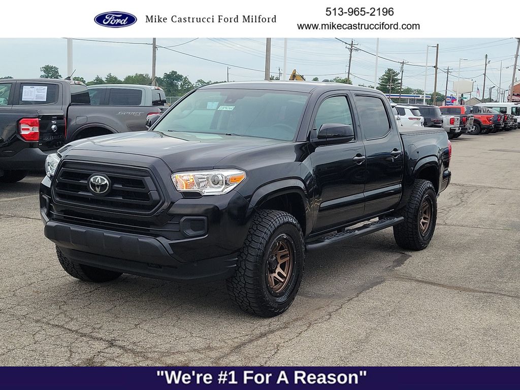 Midnight Black Metallic 2021 Toyota Tacoma SR V6 Double Cab 4WD Pickup Truck Four-Wheel Drive 6-Speed Automatic