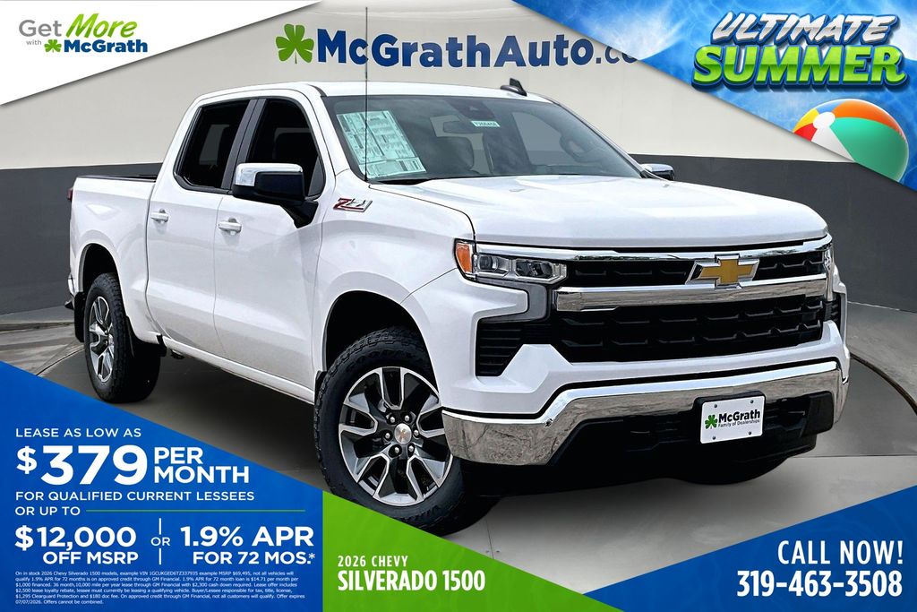 Summit White 2026 Chevrolet Silverado 1500 LT Crew Cab 4WD Pickup Truck Four-Wheel Drive Automatic