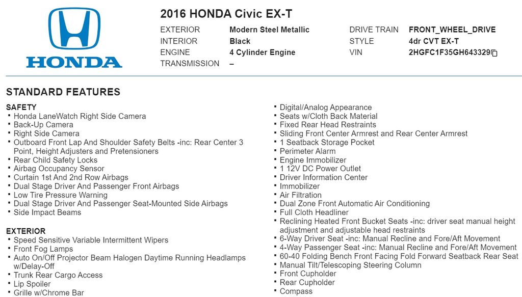 2016 Honda Civic EX-T 20