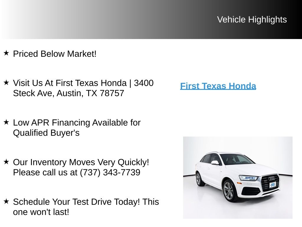 Used Car 2017 Audi Q3  2.0t Prestige For Sale Under $15,000 In Austin, Texas