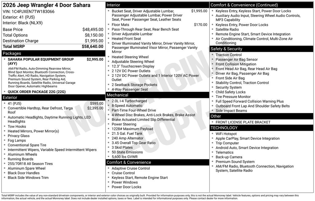 new 2026 Jeep Wrangler car, priced at $50,427