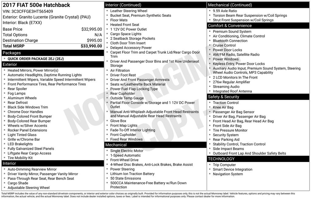 2017 FIAT 500e Battery Electric