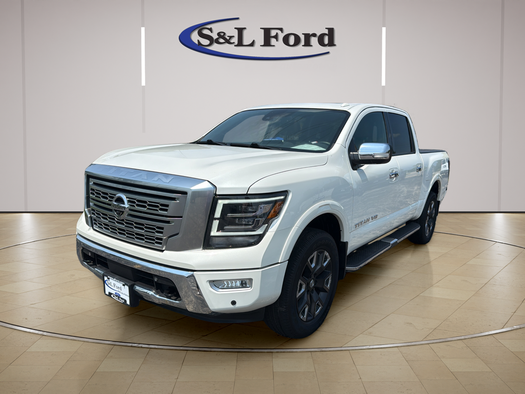 White 2020 Nissan Titan Pickup Truck Four-Wheel Drive 9-Speed Automatic