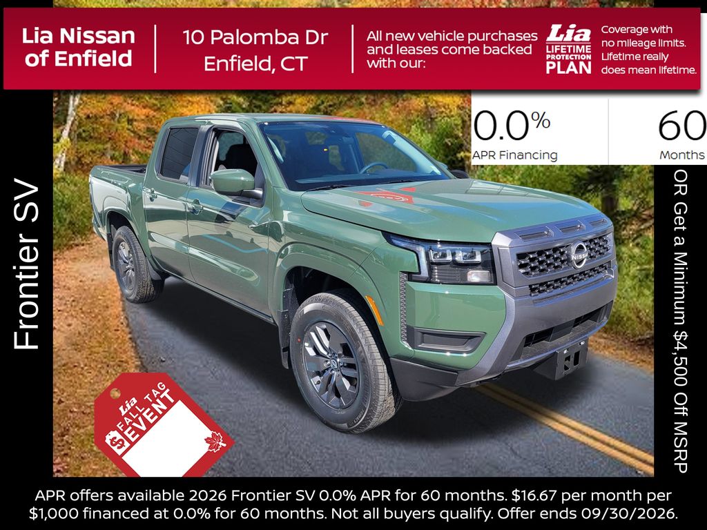 Green Metallic 2026 Nissan Frontier Pickup Truck Four-Wheel Drive 9-Speed Automatic Overdrive