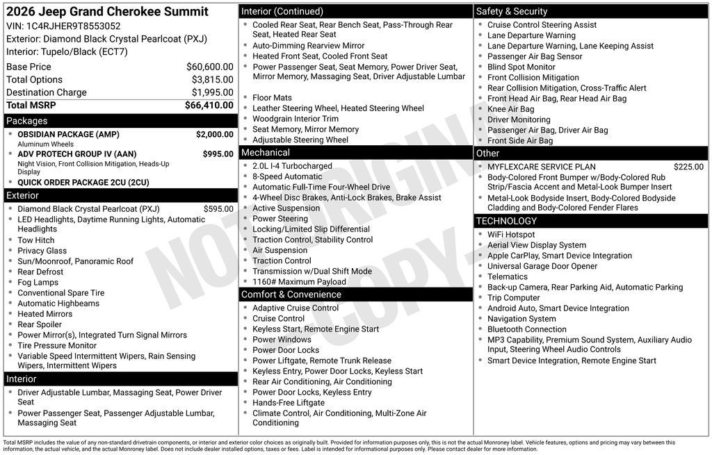Diamond Black Crystal Pearlcoat 2026 Jeep Grand Cherokee SUV / Crossover Four-Wheel Drive 8-Speed Automatic