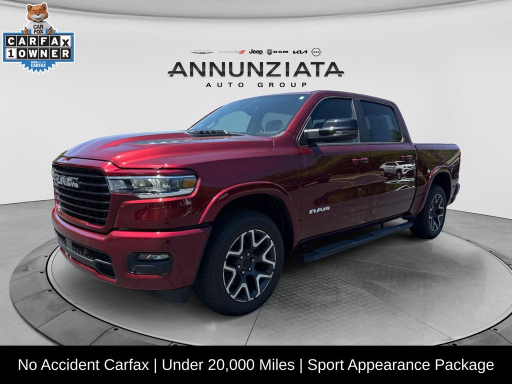 Delmonico Red Pearlcoat 2025 RAM 1500 Laramie Crew Cab 4WD Pickup Truck Four-Wheel Drive 8-Speed Automatic