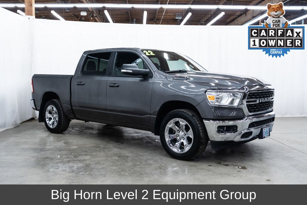 Gray (Granite Crystal Metallic Clearcoat) 2022 RAM 1500 Big Horn Crew Cab 4WD Pickup Truck Four-Wheel Drive 8-Speed Automatic